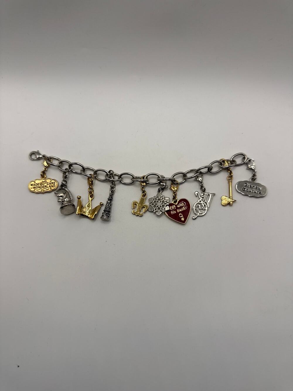 Disney Couture Alice in Wonderland Charm Bracelet Heart Crown Key Y2K